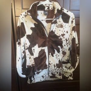The North Face cow print zip up jacket